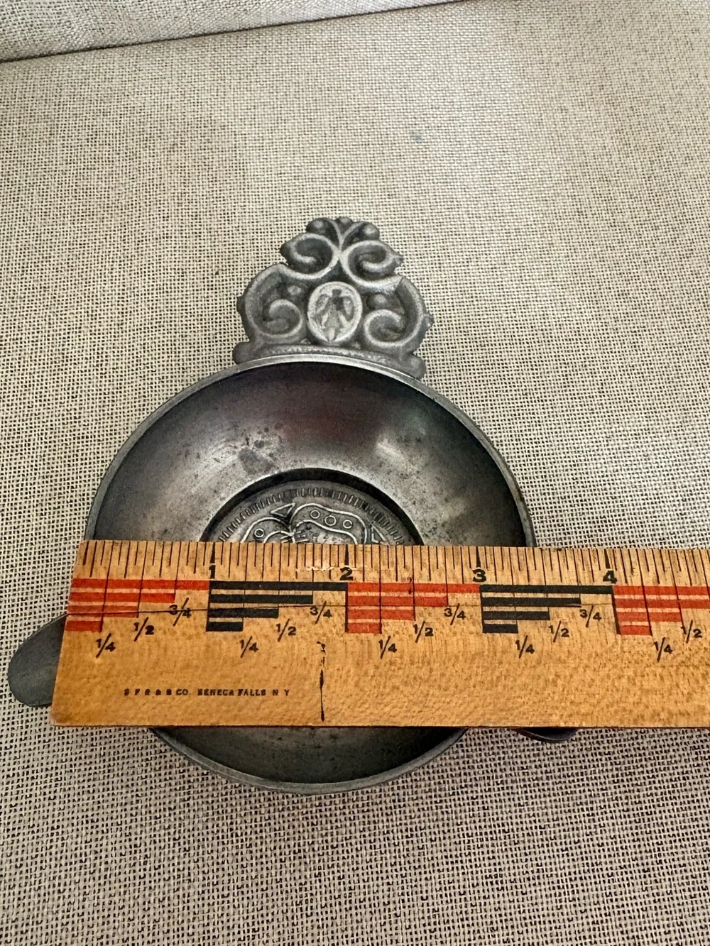Vintage Rein Zinn German Pewter Tastevin Wine Taster Cigar Tray Angel Medallion
